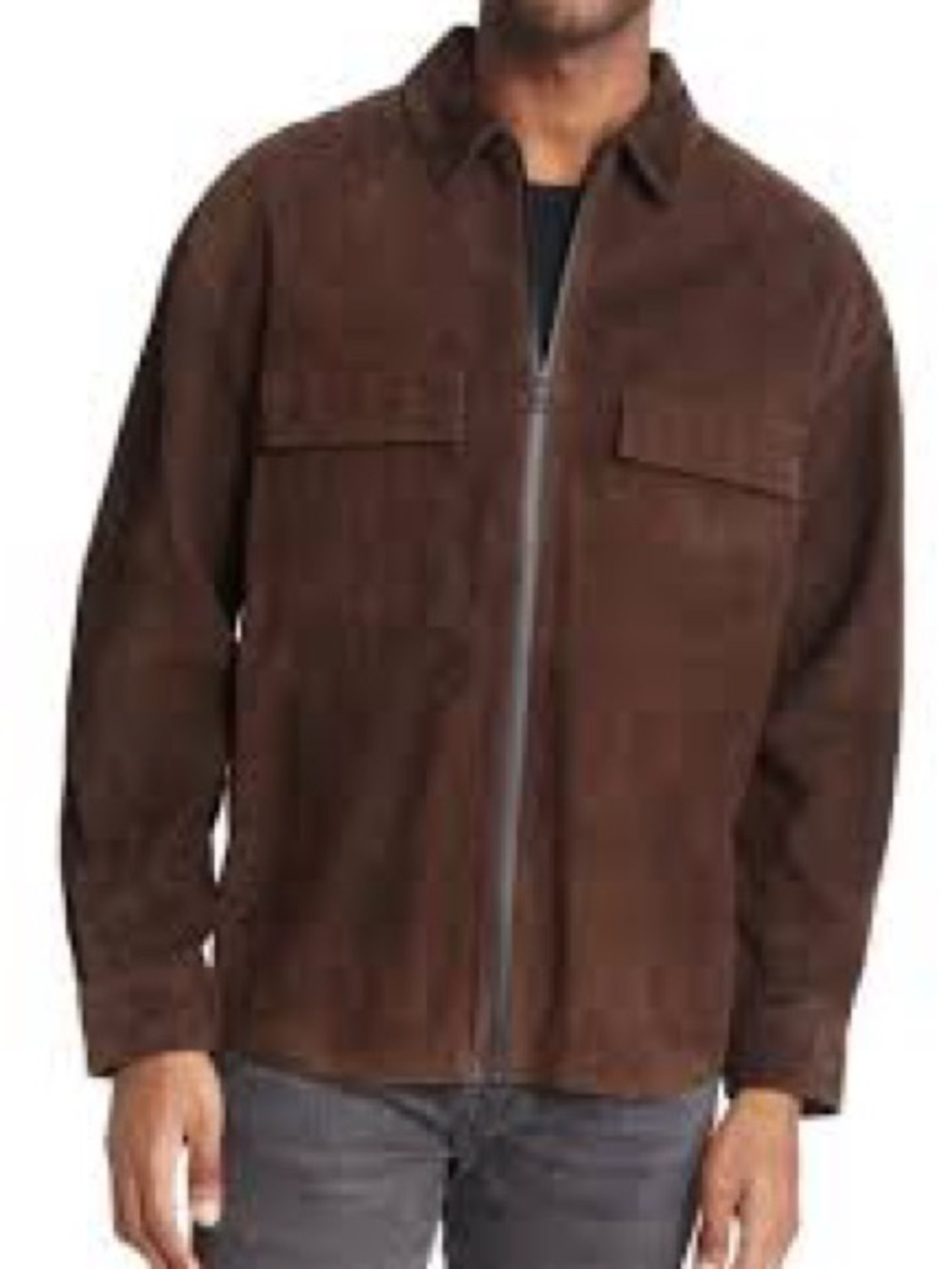 Men's Brown Suede leather Zip Shirt Jacket